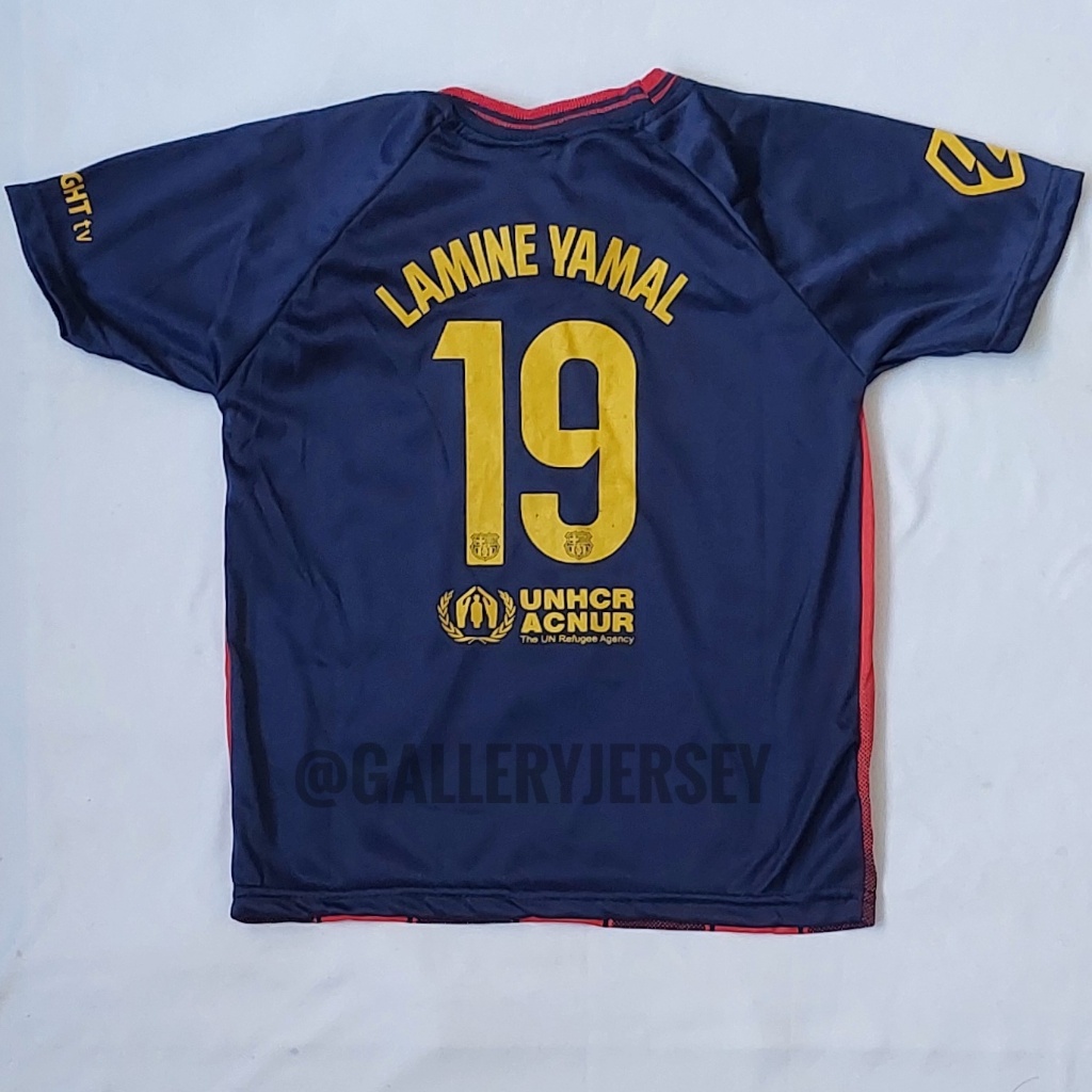 BARCELONA บ้าน NAVY LAMINE YAML เสื้อฟุตบอลเด็กชุด BARCA NAVY HOME LAMINE YAMAL เด็กฟุตบอล JERSEY ชุ