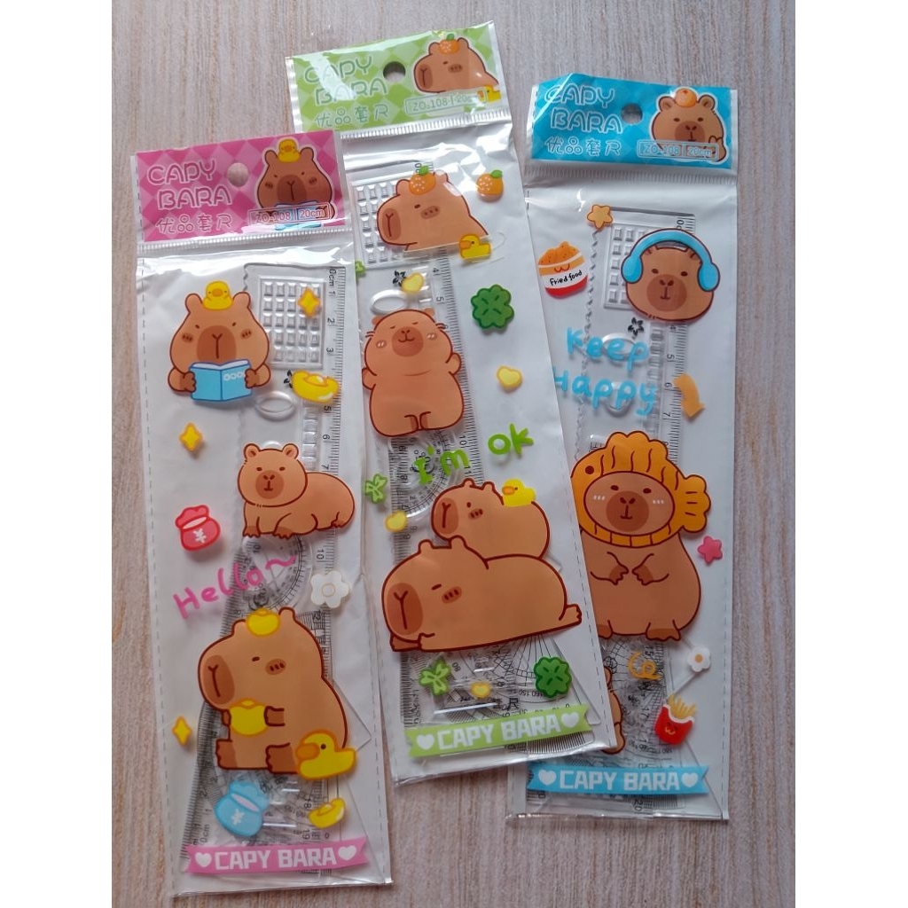 SIKU (4PC) เส้น 4 ชุด ZO-168 CAPYBARA/ UK 20 ซม. สนามพลาสติก/อิสระ, RULER 20 ซม., TRIANGLE RULER, EL
