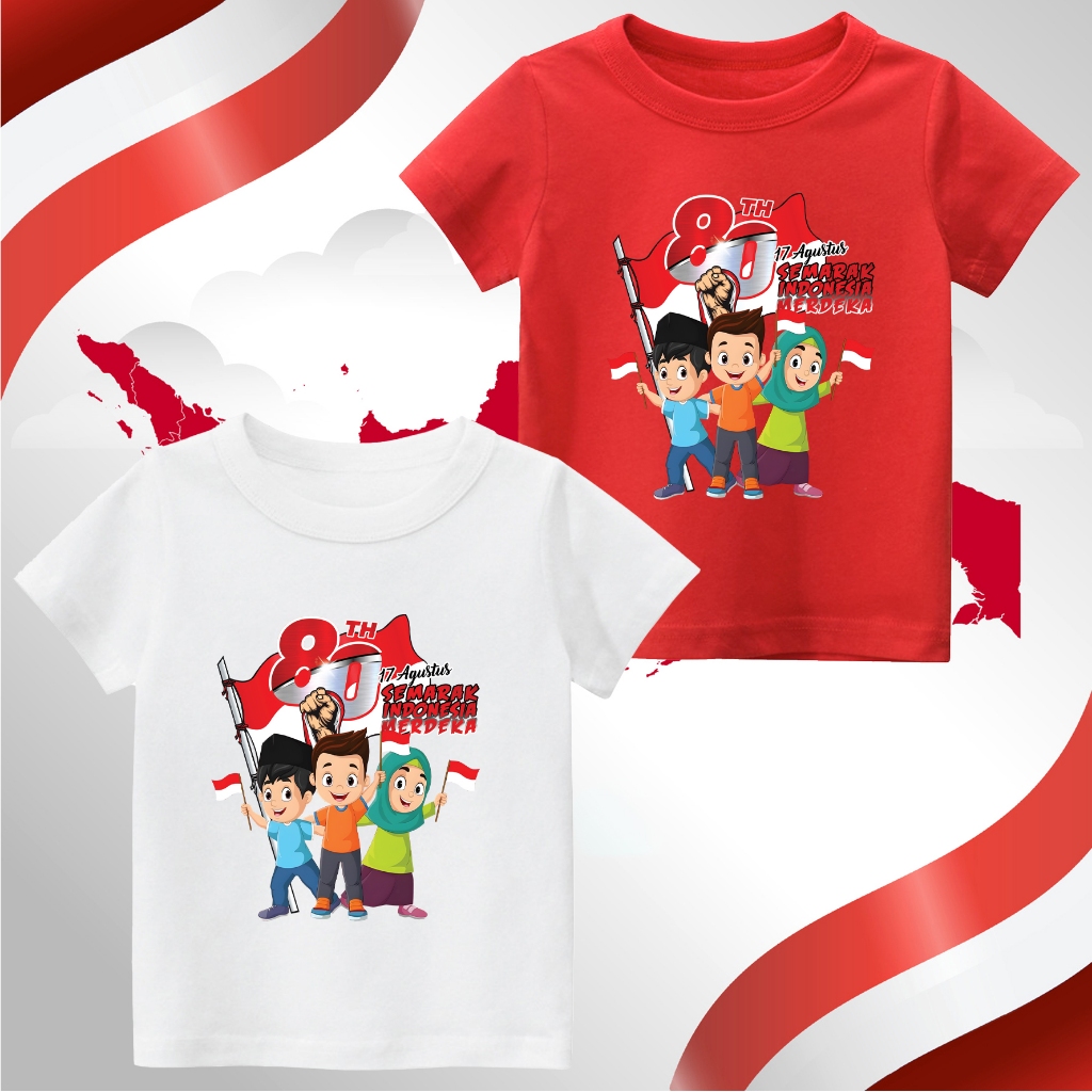 SEMARAK 17 AUGUST INDONESIA INDEPENDENCE 1 เสื้อยืดแขนสั้นเด็กอายุ 1-11 ปี BAJUMURAH