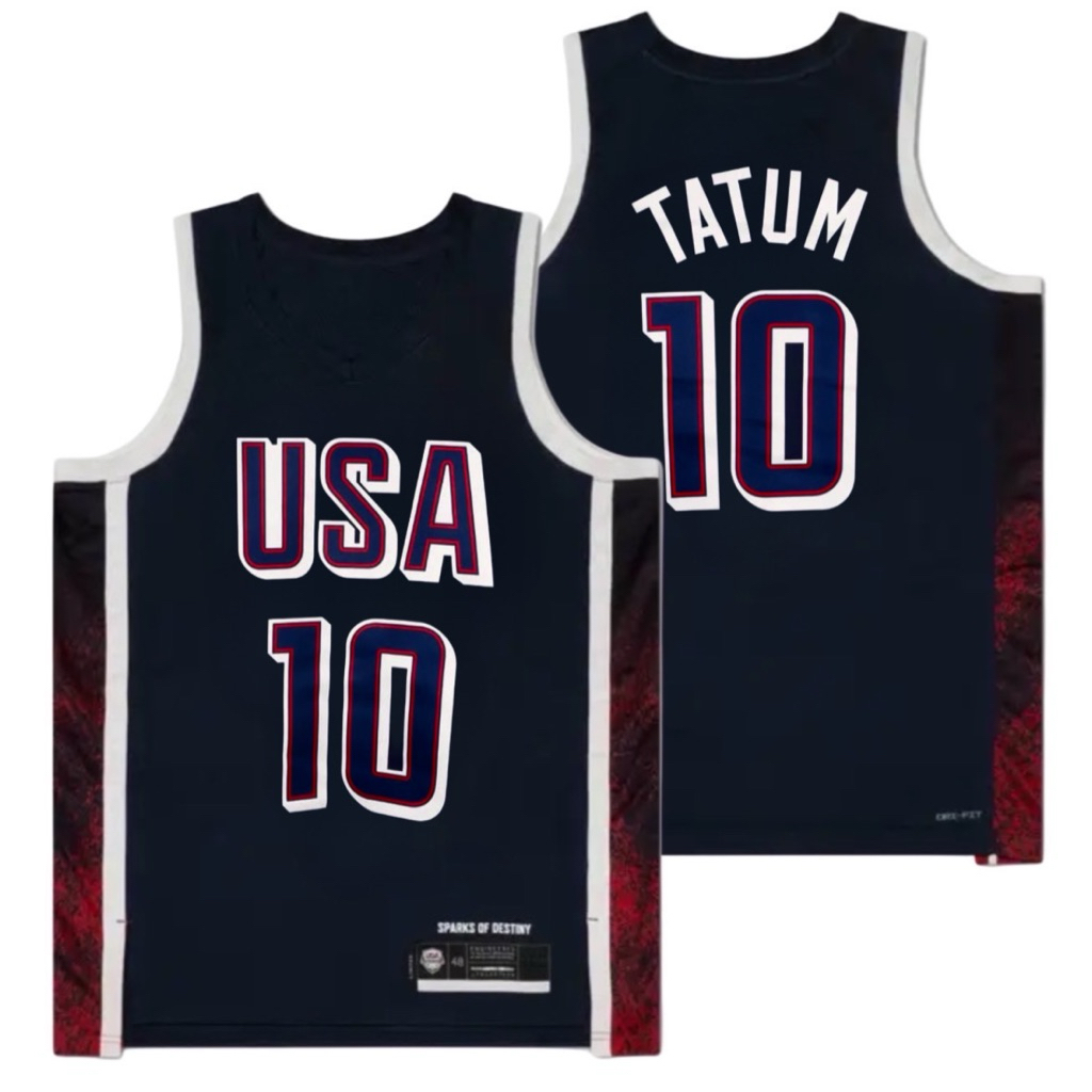 HEAT PRESS IMPORT JERSEY BASKETBALL TEAM USA OLYMPICS 2024 10 JAYSON TATUM NAVY BLUE
