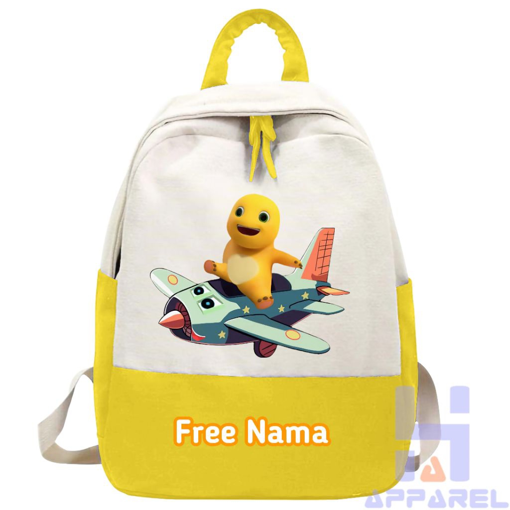 NAILONG THE DINO MOTIF CHILDRENS BACKPACK WITH YELLOW NAILONG THE DINO FREE NAME