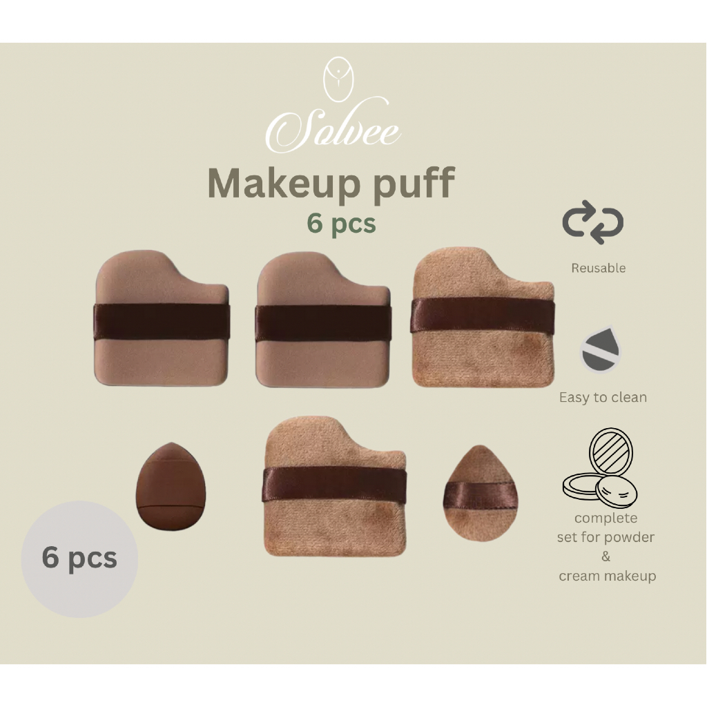 Solve พัฟแต่งหน้า 6 ชิ้น ฟองน้ํา applicator ฟองน้ําแป้ง รองพื้น คอนซีลเลอร์
