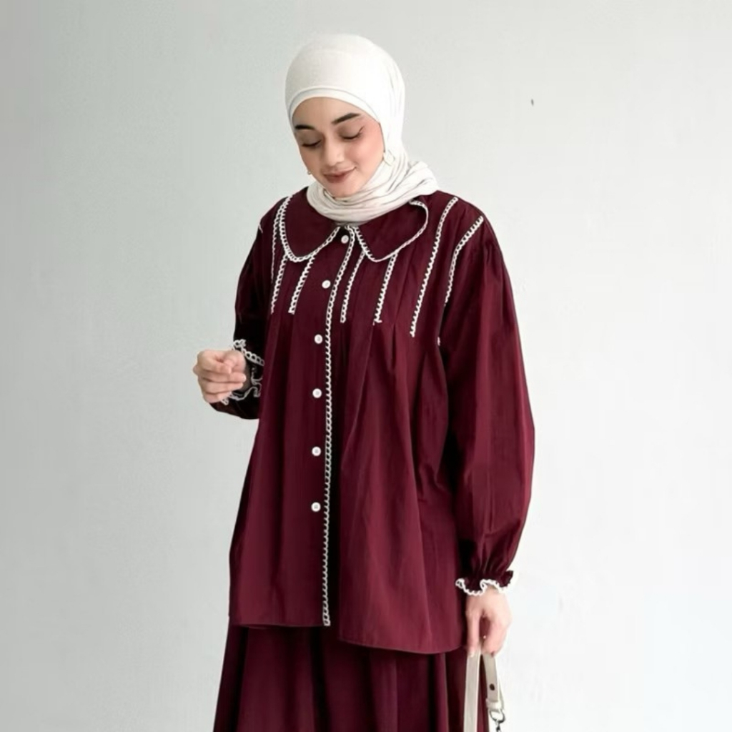 FAFA - NEONA ผู้หญิง BLOUSE SAILOR COLLAR LACE BIGSIZE POLO LINEN