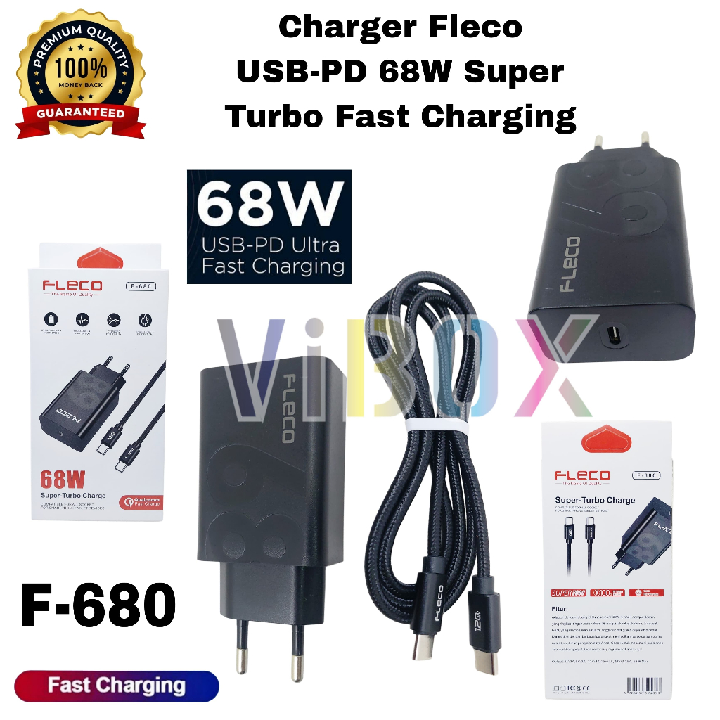 Travel Charger Fleco F-680 68W Type C To C Super Fast Charging [SR]