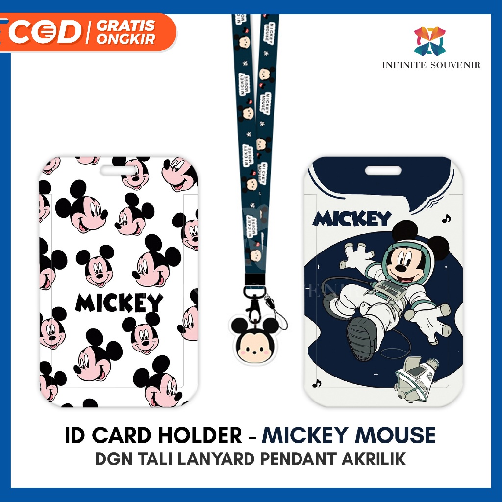 [N003] MM BLUE / ป้ายชื่อ ID Card Holder MICKEY MOUSE Character Motif with Acrylic Pendant Lanyard Strap