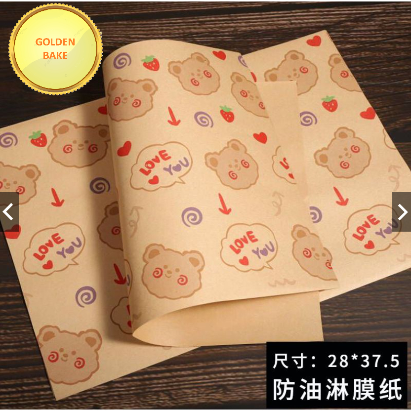 GBaake 25 ชิ้น Wax Paper 28x38 ซม. / BEAR Motif Oil Paper / Bread Paper กระดาษห่อเบอร์เกอร์ / กล่องเ