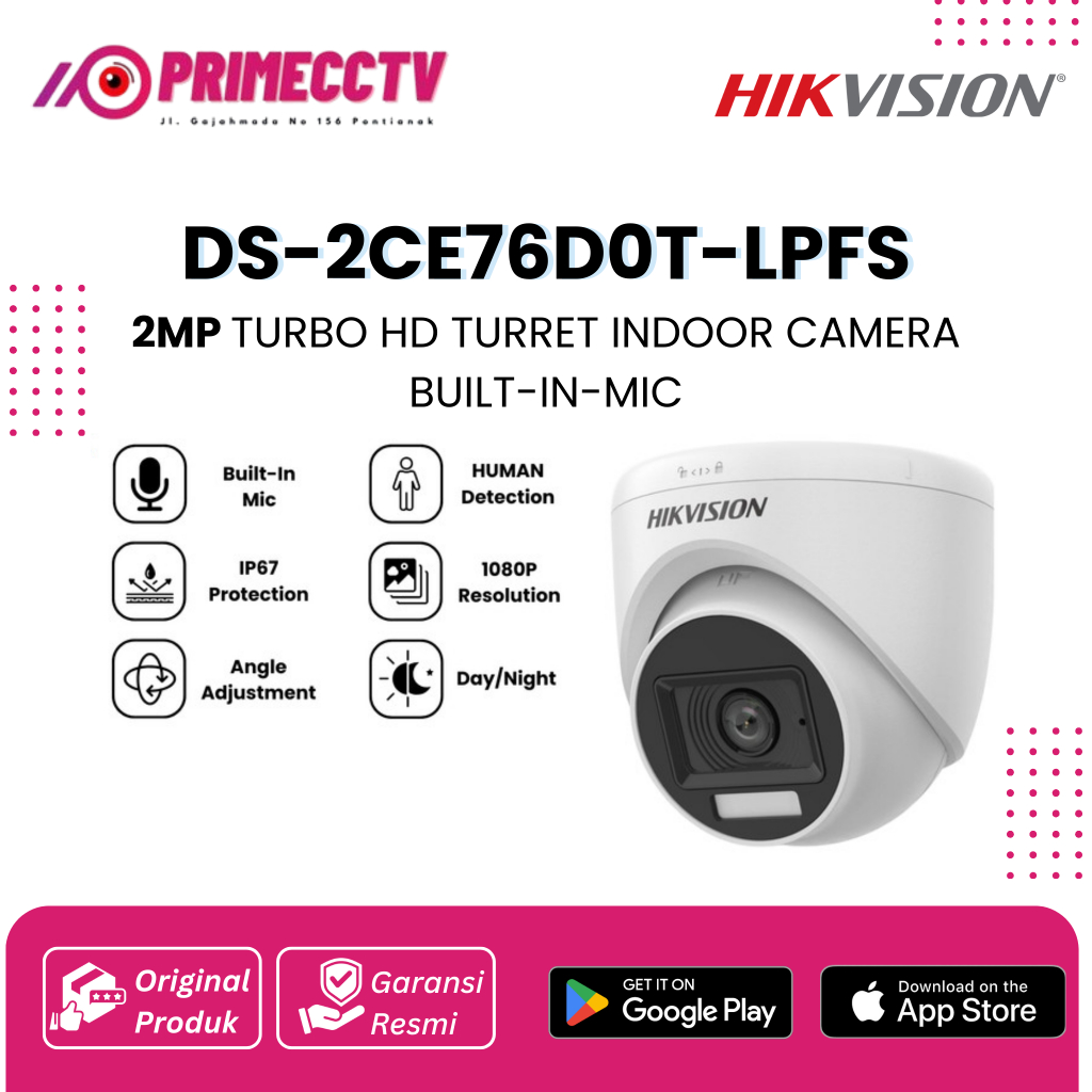 Hikvision DS-2CE76D0T-LPFS 2MP TURBO HD TURRET กล้องในร่ม BULIT-IN-MIC