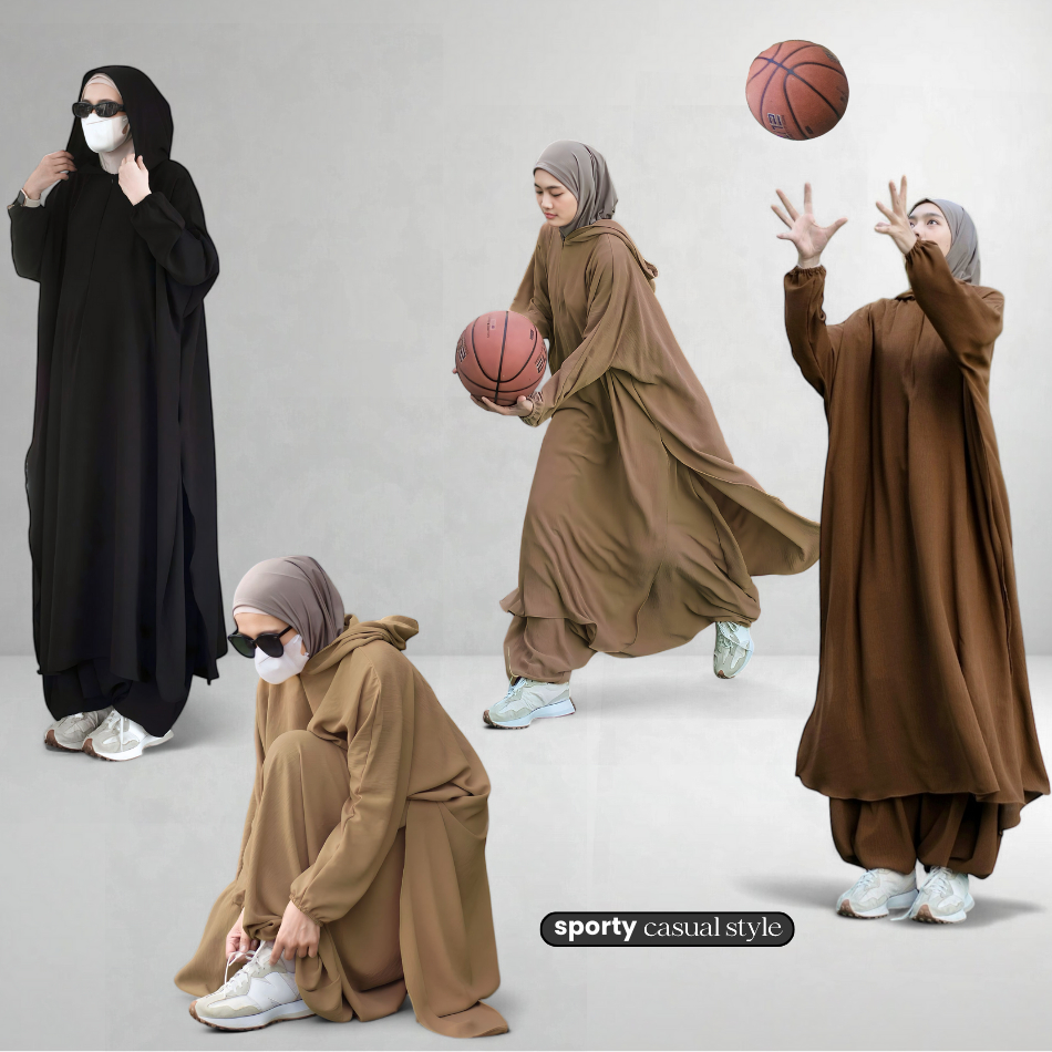 Leila Set Crinkle Airflow/ Leila Set Hoodie/ Sirwal Tunic Sporty Gamis