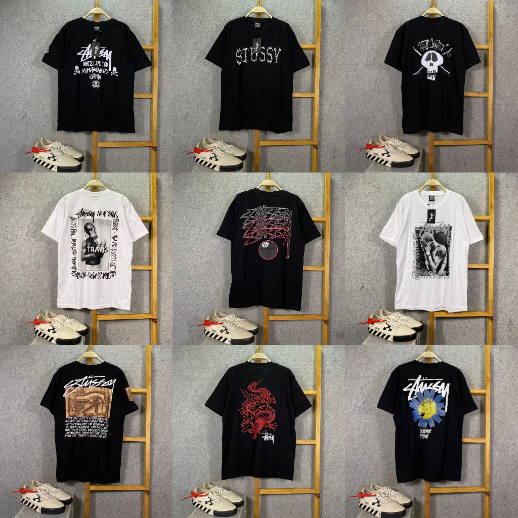 STUSSY 8 BALL POOL BORN RAISED WHITE TSHIRT เสื้อยืด