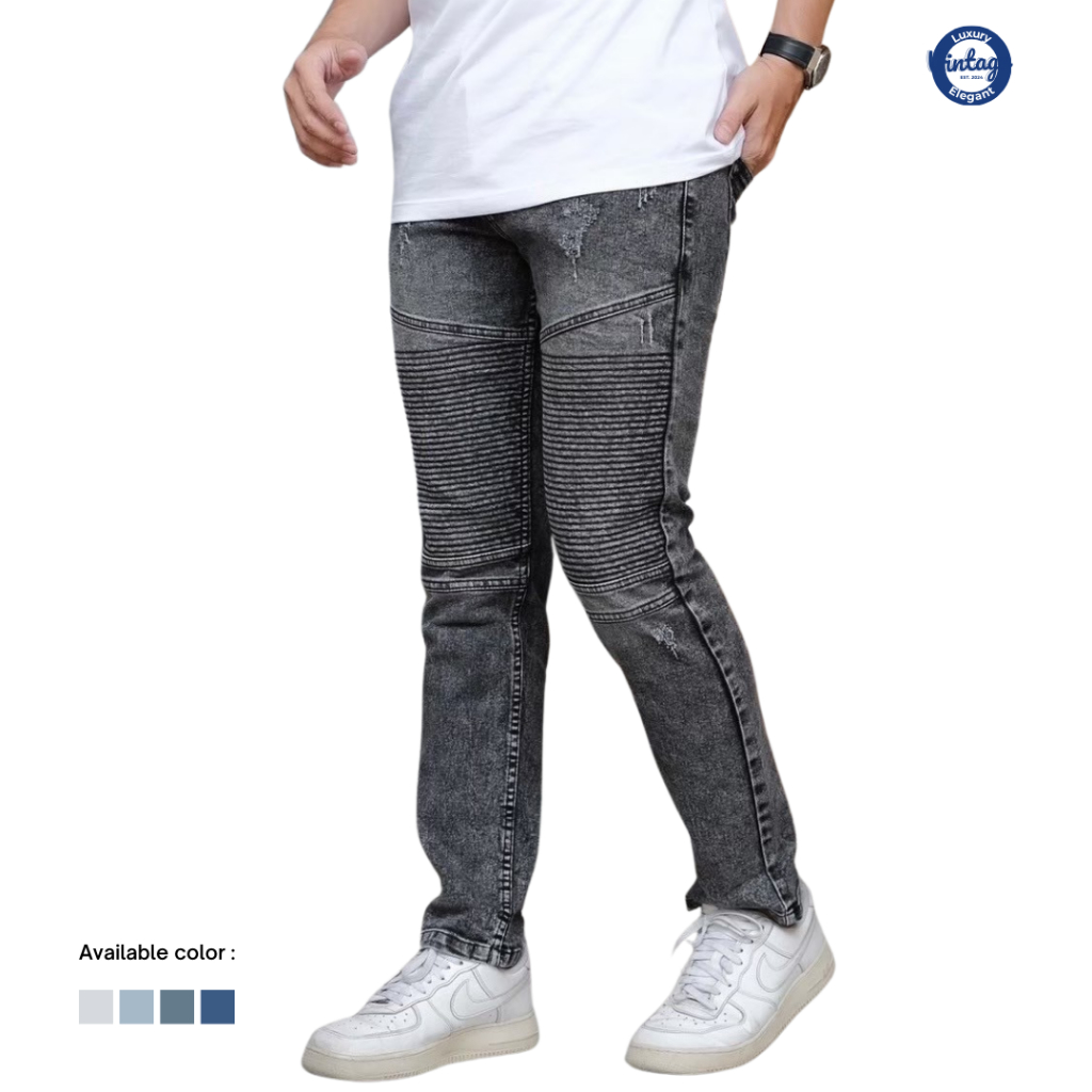 House Of Oweers - กางเกงยีนส์ไบค์เกอร์สีเทาหิมะ 28-34