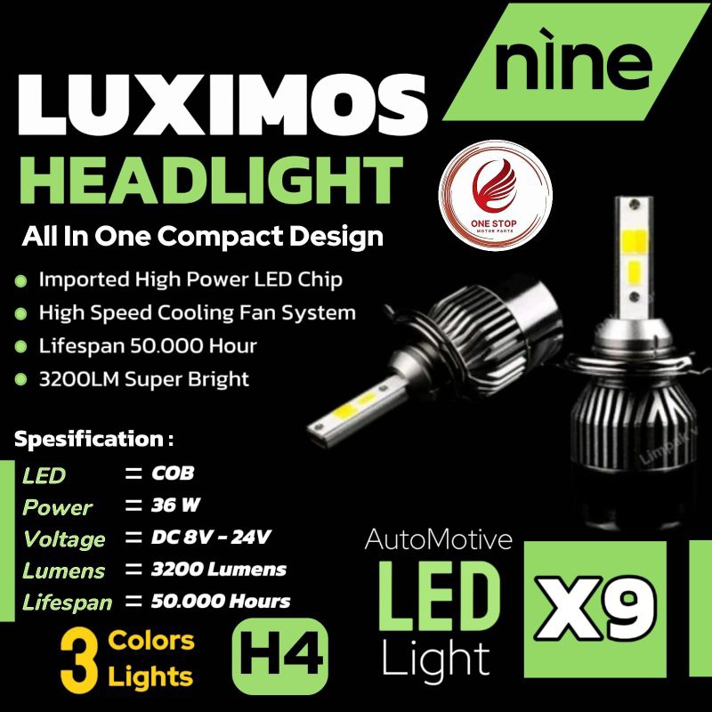 H4 LED หมอกโคมไฟ H11 H8 H16 HB3 HB4 รถ X9 3 สี 3000 K 6000 K ของแท้ Luminos Luximos Nine
