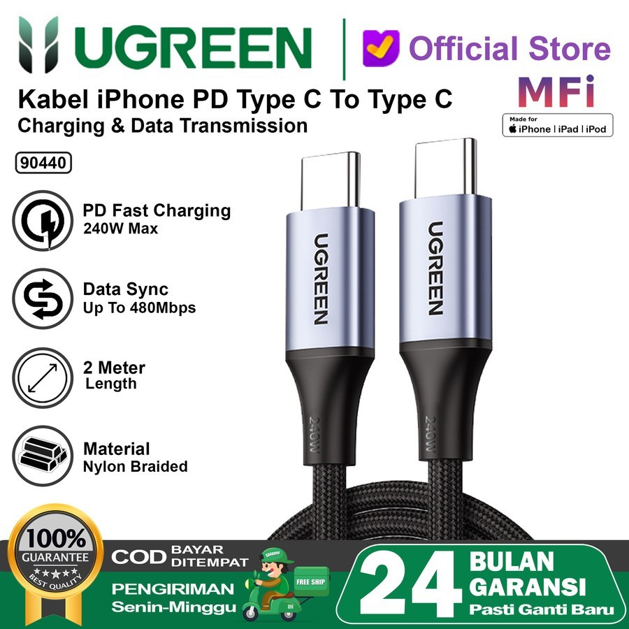 UGREEN สายชาร์จเร็ว Type C to Type C 240w Nylon Braided