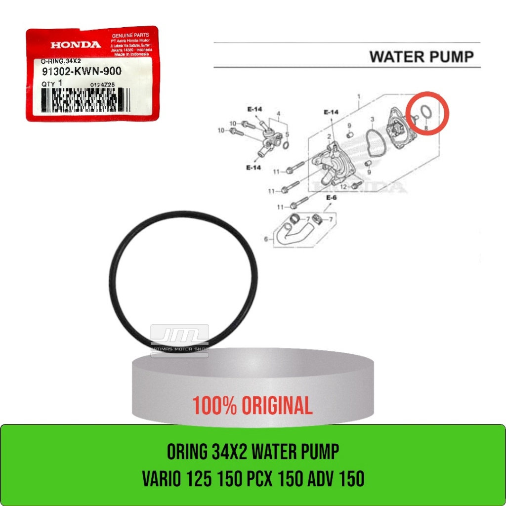 ปั๊มน้ํา Oring 34x2 vario 125 150 pcx 150 adv 150 91302-KWN-900