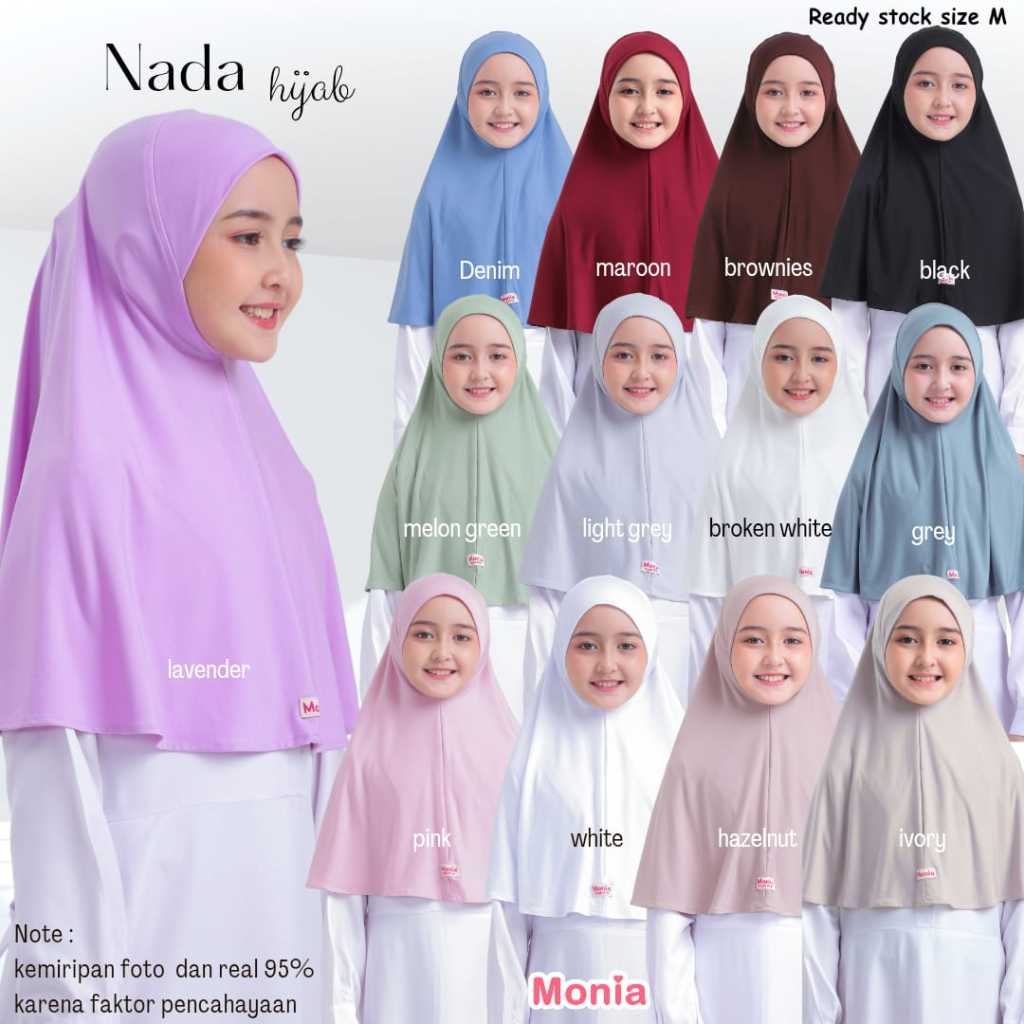 NADA HIjab By Monia | ฮิญาบสําเร็จรูปสําหรับเด็กเนื้อ เบี้ยประกันภัย เสื้อเจอร์ซีย์ ขนาด มล เอ็กแอล 