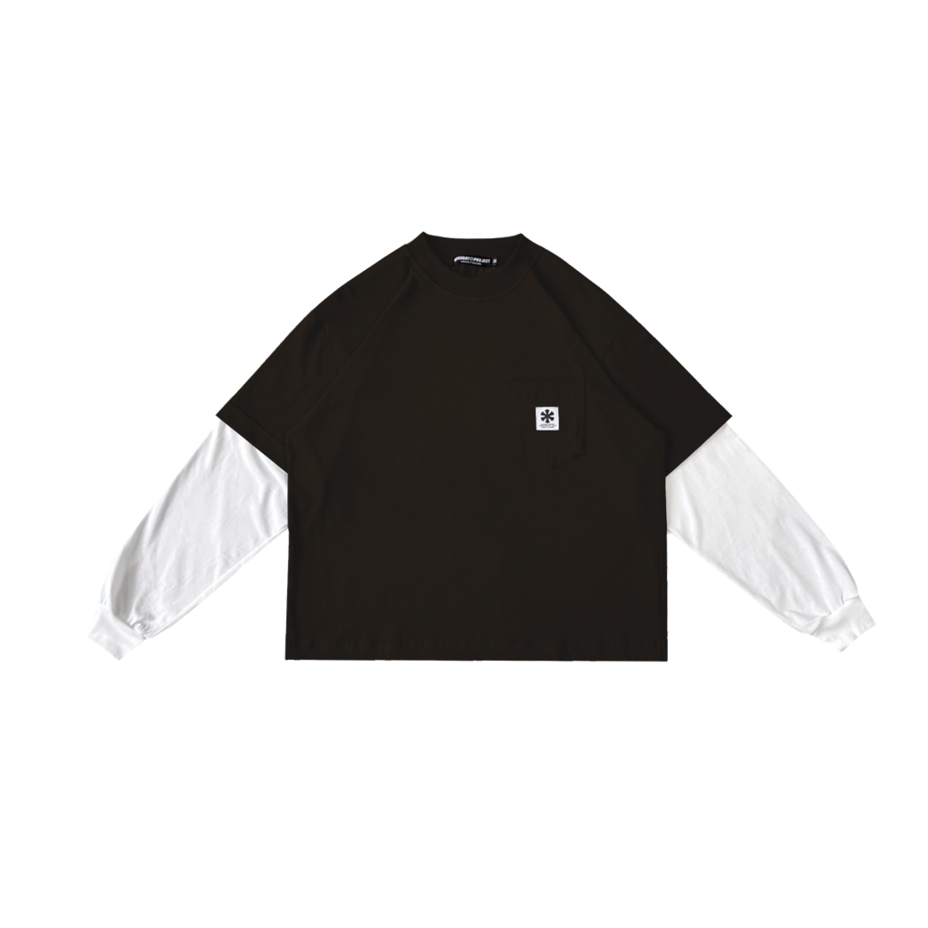 CROP BOXY TEE DOUBLE LAYER CROP BOXY LONG SLEEVE BROWN MOODDAY PROJECT