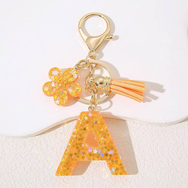 GANTUNGAN RESIN KEYCHAIN BAG CHARM ALPHABET KEYCHAIN ALPHABET LETTERS ดอกไม้สีส้ม