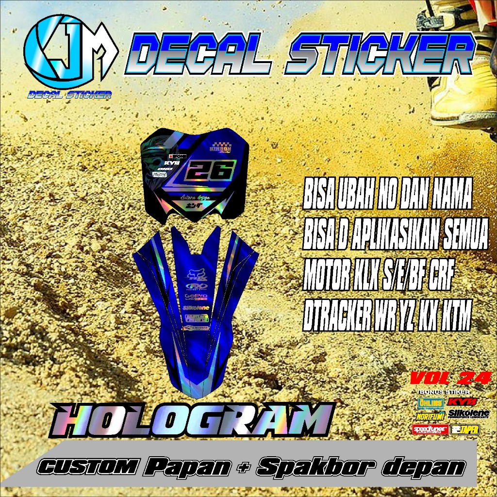 สติ๊กเกอร์ HOLOGRAM START NUMBER PLATE + FENDER FRONT KX KLX 150 KLX BF KLX GORDON DTRACKER KX YZ KT