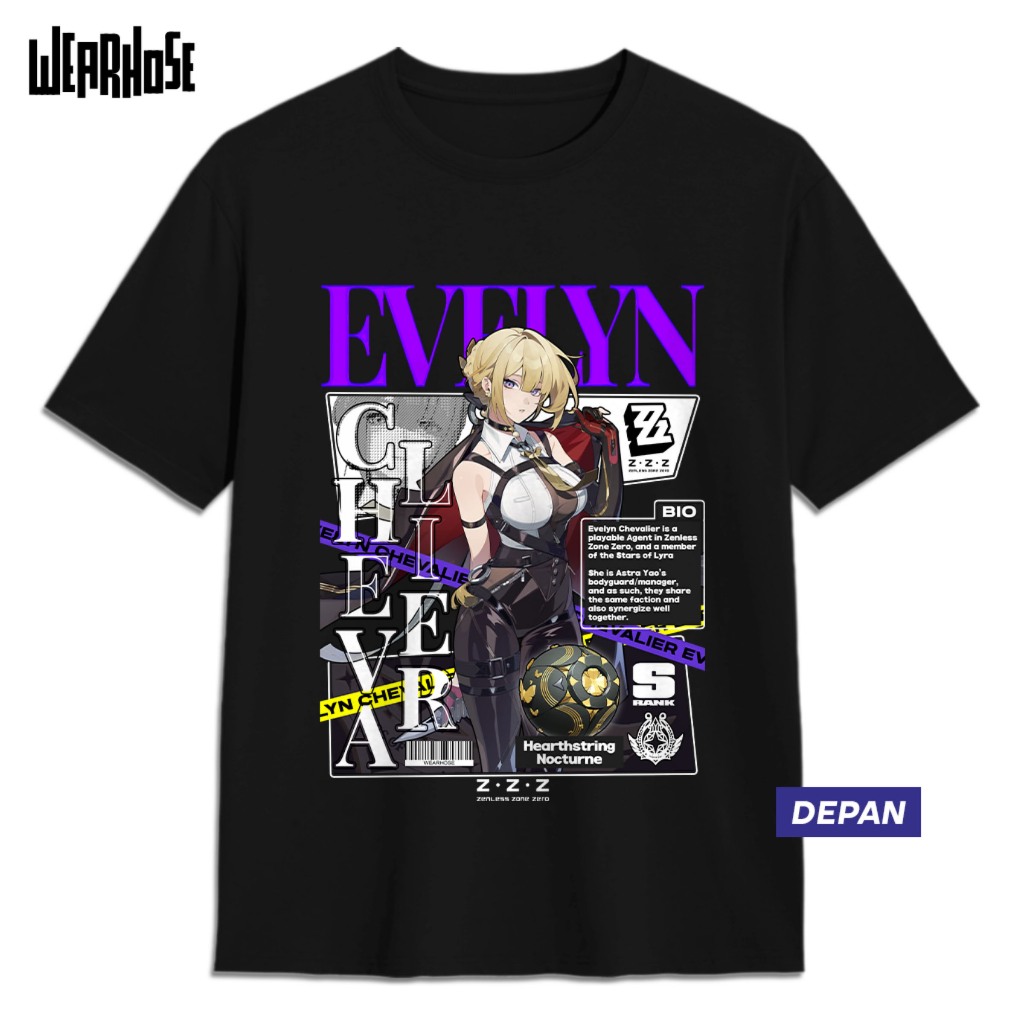 EVELYN CHEVALIER ZZZ ZENLESS ZONE ZERO เสื้อยืด Unisex Distro อะนิเมะเสื้อยืดผู้ชายผู้หญิง Wearsose 