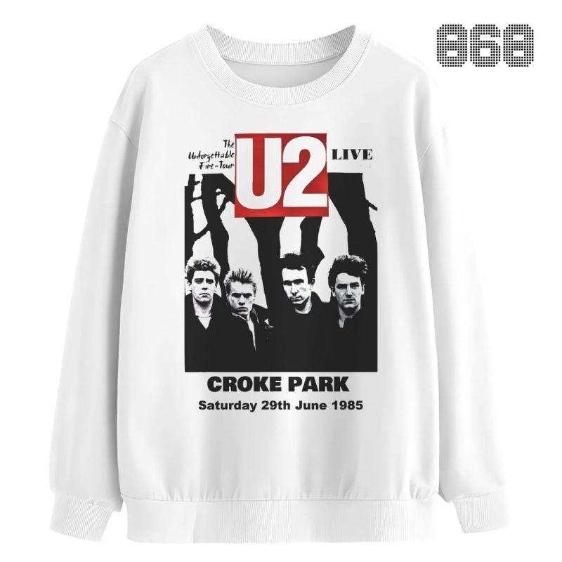 U2 live croke Park Series เสื้อสเวตเตอร์วงผู้ใหญ่สีดําและสีขาว