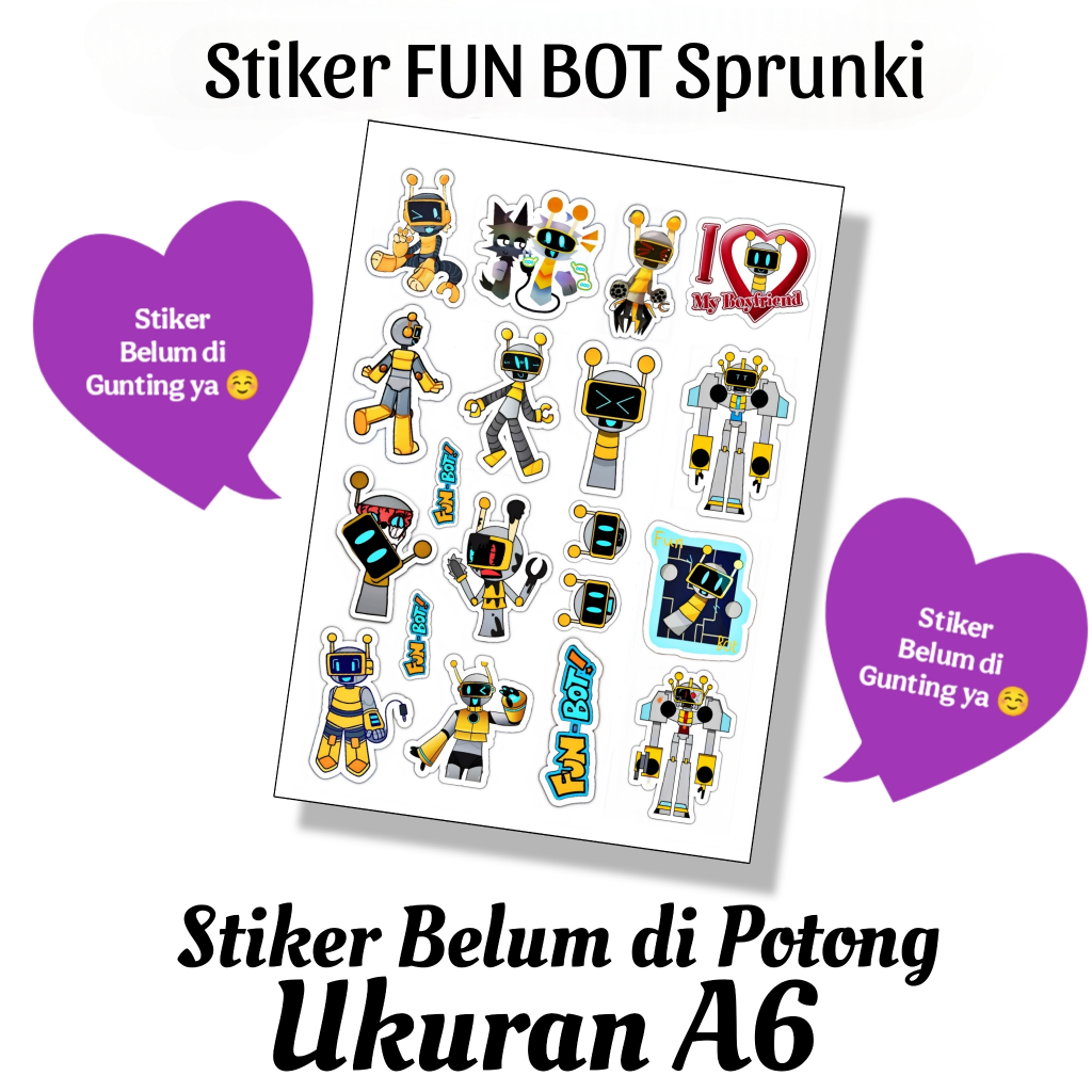 FUN BOT SPRUNKI สติ๊กเกอร์ / สติ๊กเกอร์ไวนิลขนาด A6 / สติ๊กเกอร์ / น่ารัก