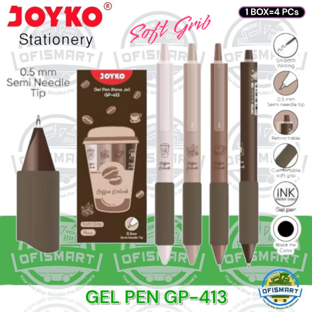Joyko Gel Pen 0.5mm GP-413 Coffee OClock สีดํา @1Set=4PCs