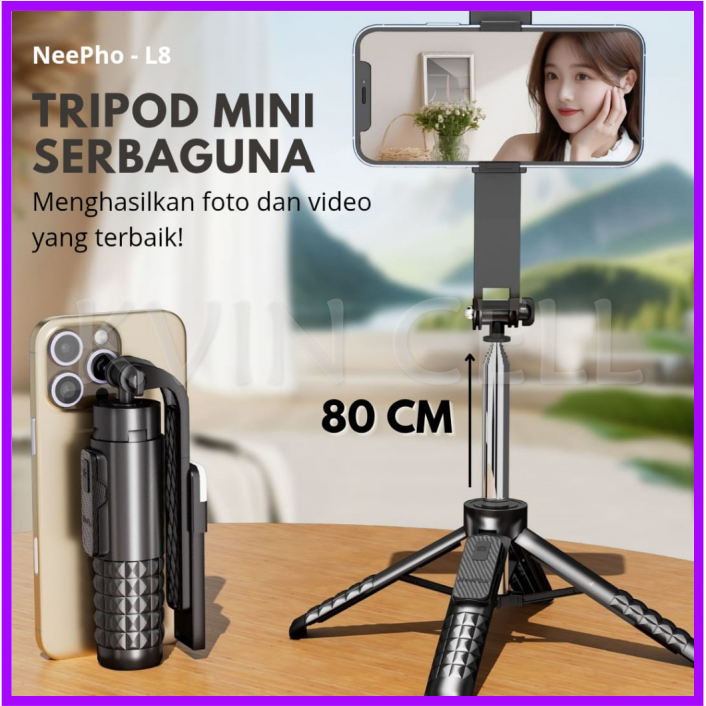 Neepho L8 A33 T08 T26 80 ซม.Selfie Stick Quadpod ขาตั้งกล้อง Super Mini สําหรับสมาร์ทโฟนขยาย Grip รี