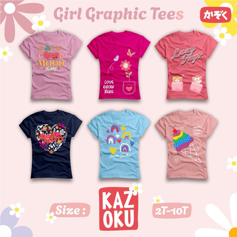 [RETAIL] เสื้อยืด KAZOKU GIRL GRWPHIC TEES KIDS ขนาด 10-12T