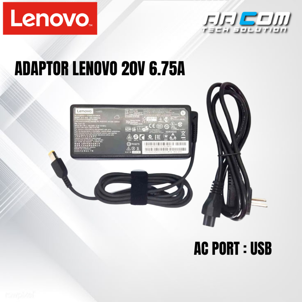 LENOVO 20V 6.75A ADAPTER LENOVO USB ADAPTER LENOVO PETAK ORIGINAL ADAPTER