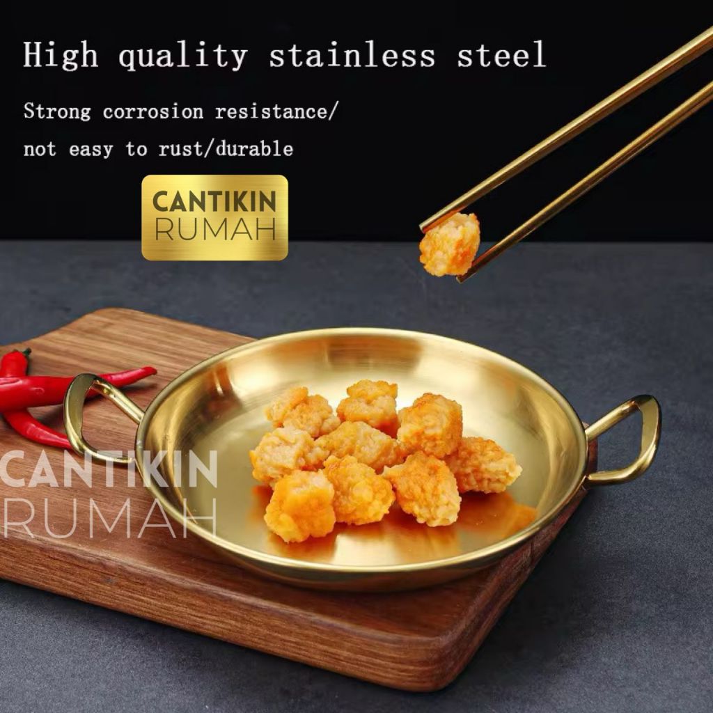 ใหม่รุ่น FLAT SERVING PAN 17 ซม.DIAMETER STAINLESS GOLD PAELLA FOOD SERVING PAN GOLD