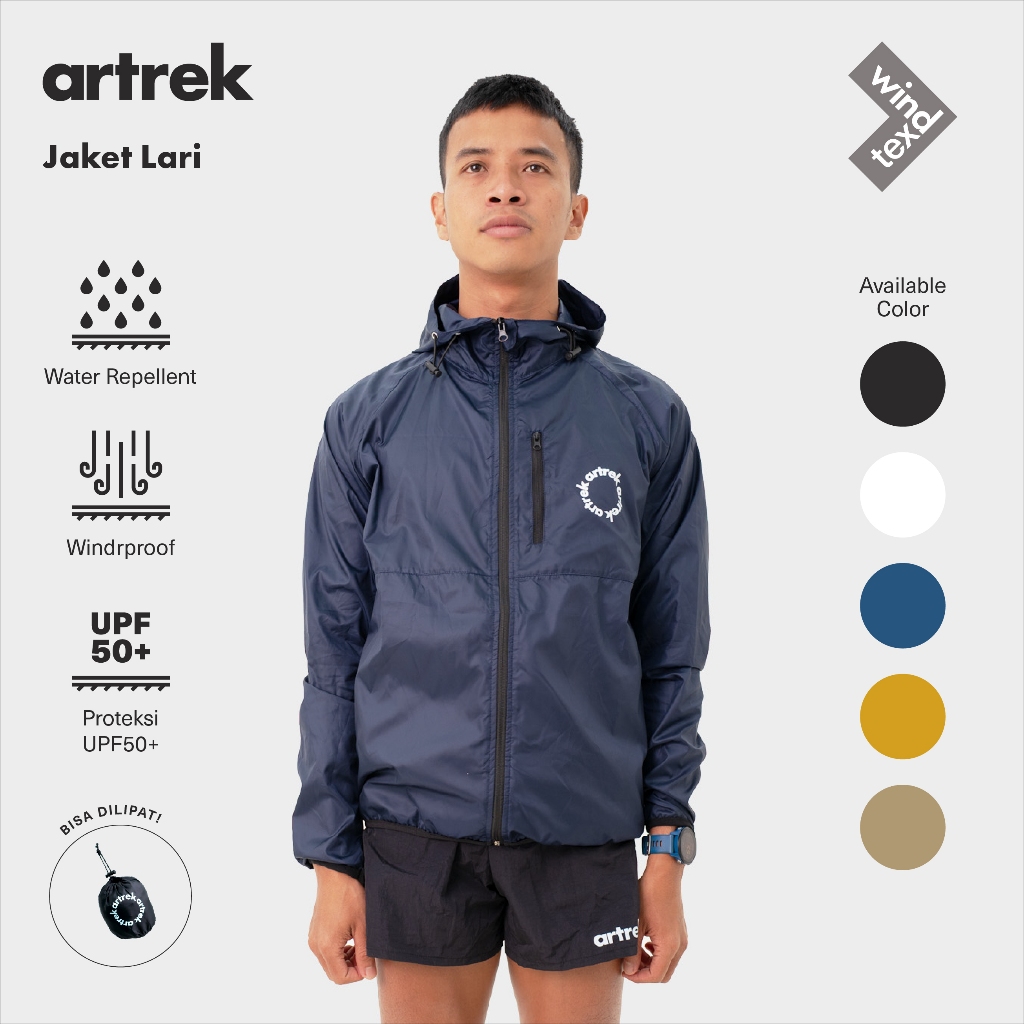 Artrek Lite Series BLUE UNISEX เสื้อกีฬาวิ่งเสื้อกันลมแบบพับได้ LIGHT WINDPROOF COOL COMFORTABLE