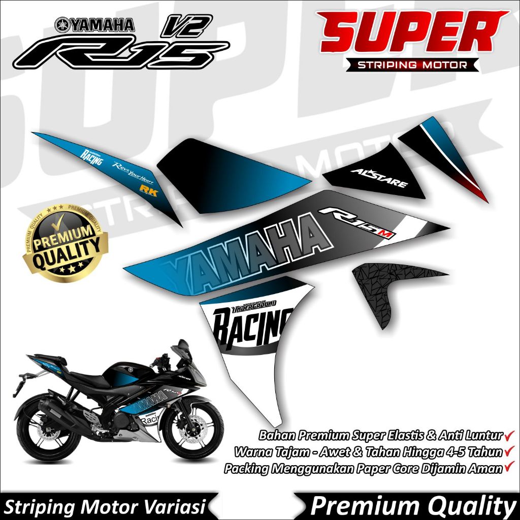 R15 V2 สติ๊กเกอร์ Anti-Fade Cool R15 V2 Striping Yamaha R15 V2 Underground