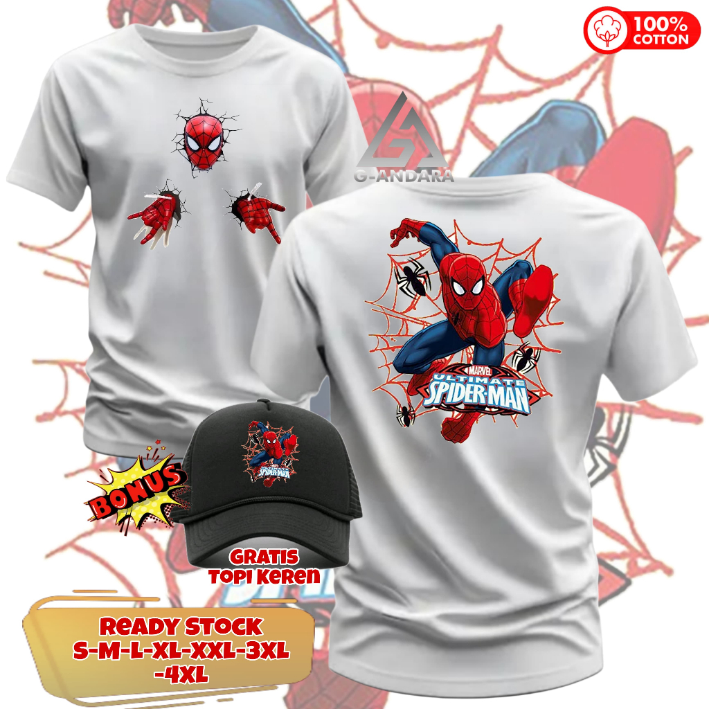 SPIDER MAN SP1DER MAN เสื้อยืด FRONT BACK READY SHORT SLEEVE และแขนยาว BONUS HAT