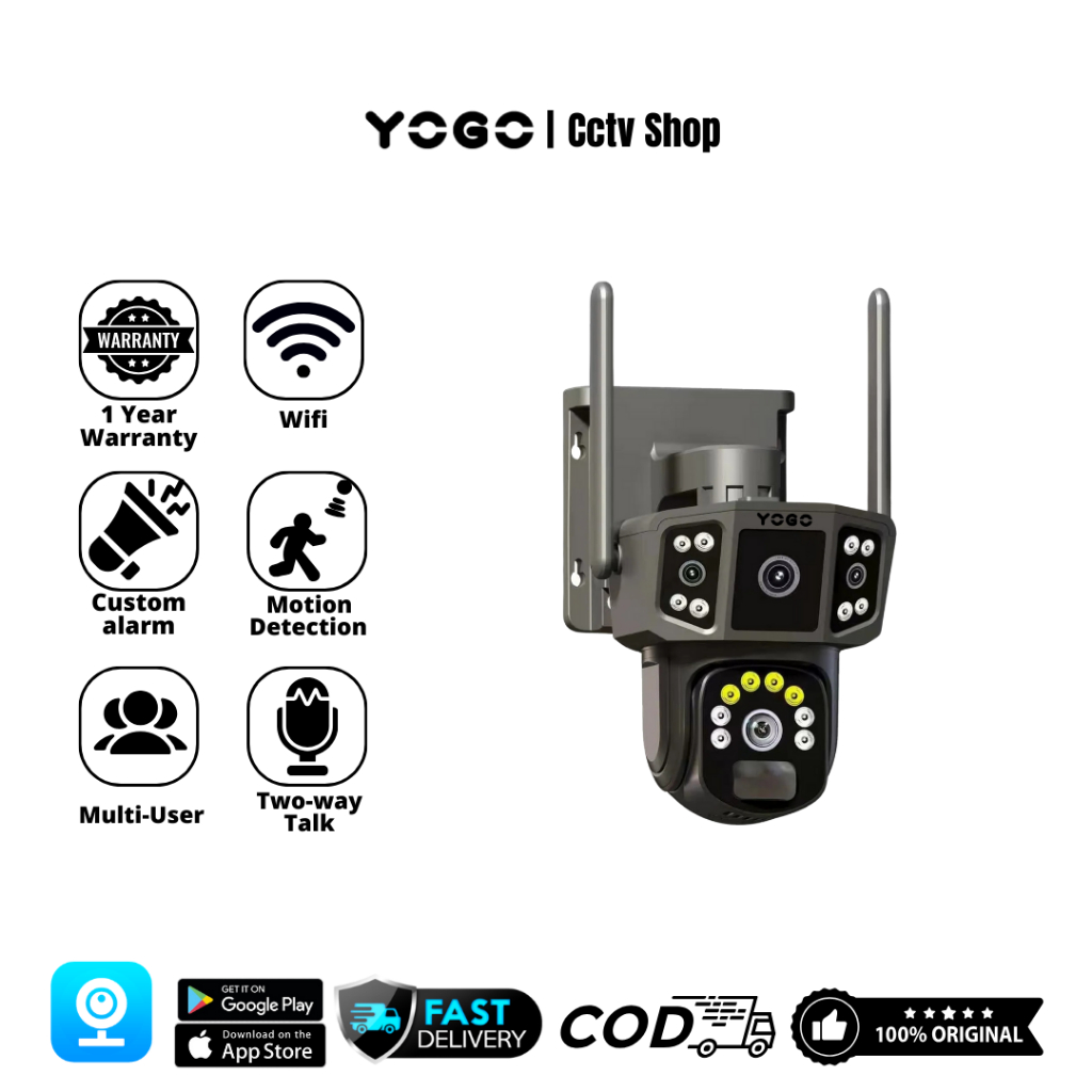 YOGO Original IP กล้องกล้องวงจรปิด TRIPLE LENS Wifi Q27-2L PTZ กลางแจ้ง V380 กล้อง IP กันน้ํากลางแจ้