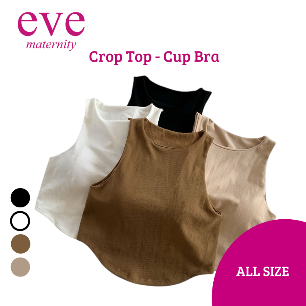 เสื้อครอป Tanktop Cup Bra ผ้าฝ้ายคล้องคอเรียบ ITS016