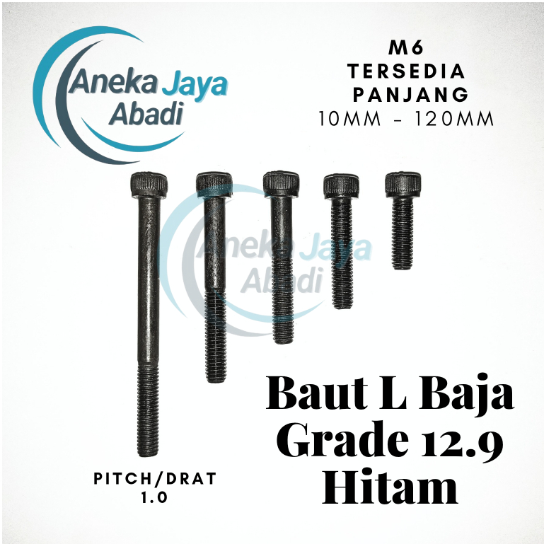 STEEL L-BOLT 12.9 M6 LENGTH 10MM - 100MM HEXAGON SOCKET HEAD CAP SCREW M6x10mm - M6x120mm Pitch 1.00