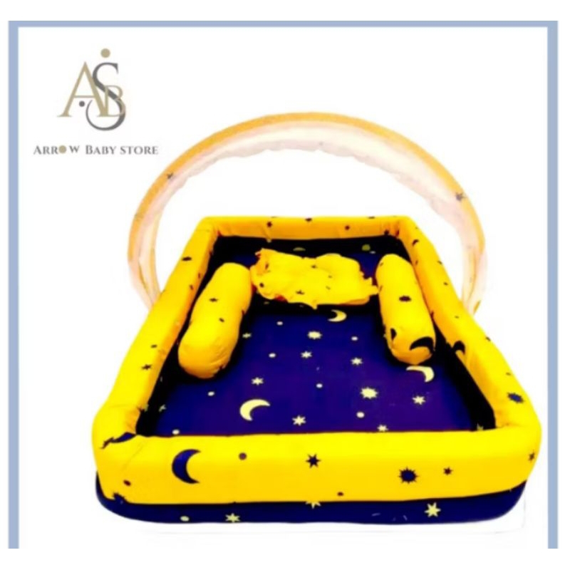 BABY BED COMPLETE SET พร้อมผ้าฝ้ายและ NAVY BASE MOTIF PILLOW