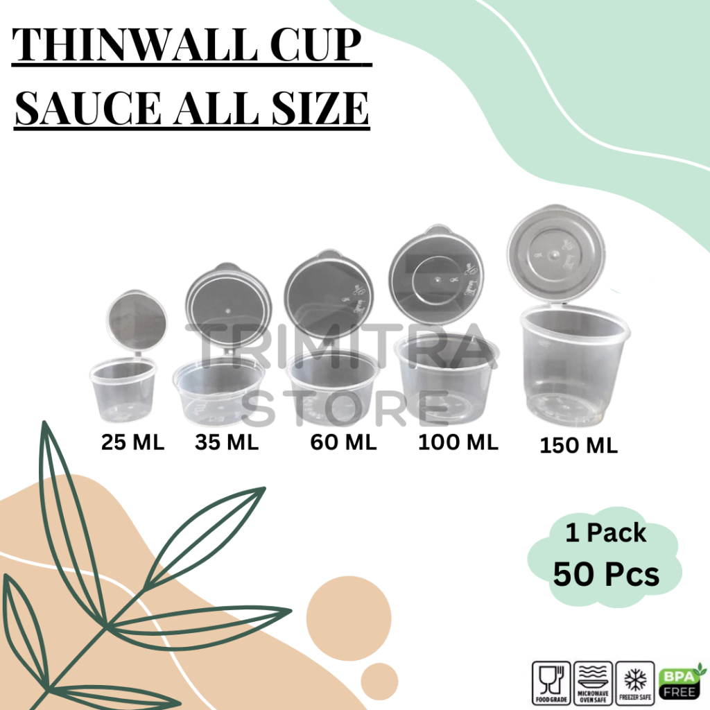 Thinwall ถ้วยน้ําจิ้ม/ถ้วยซอสพลาสติก/ถ้วยพุดดิ้ง 25ML 35ML 50ML 60ML 100ML 150ML