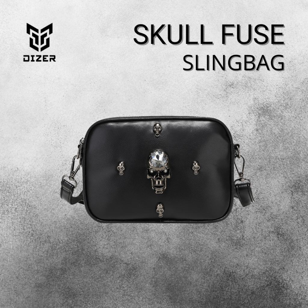 RIZER - Slingbag SKULL Fuse_ Leather Waist Bag_ สีดํา