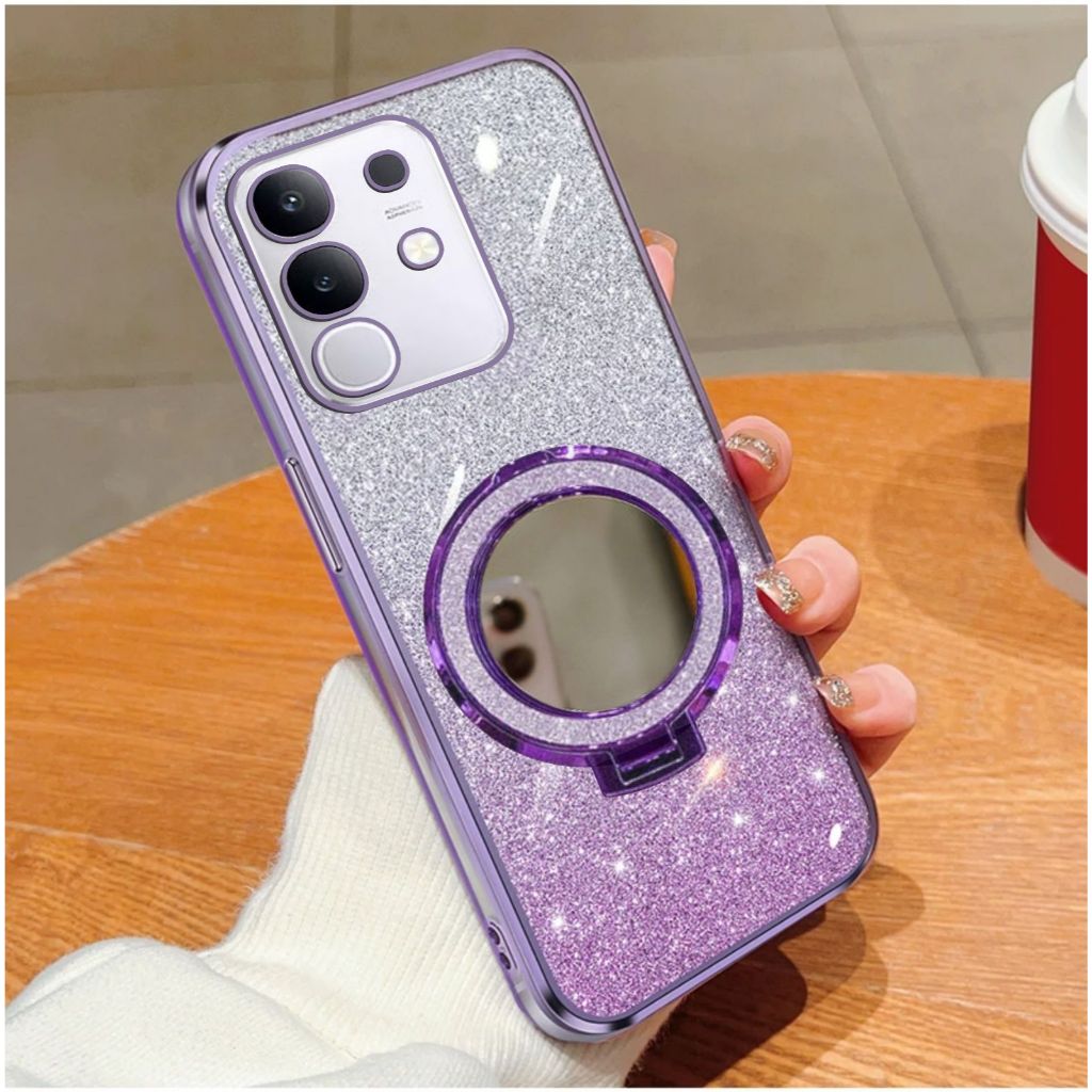 Vivo Y29 4G Luxury Glitter Premium TPU Ring Holder Mirror Case