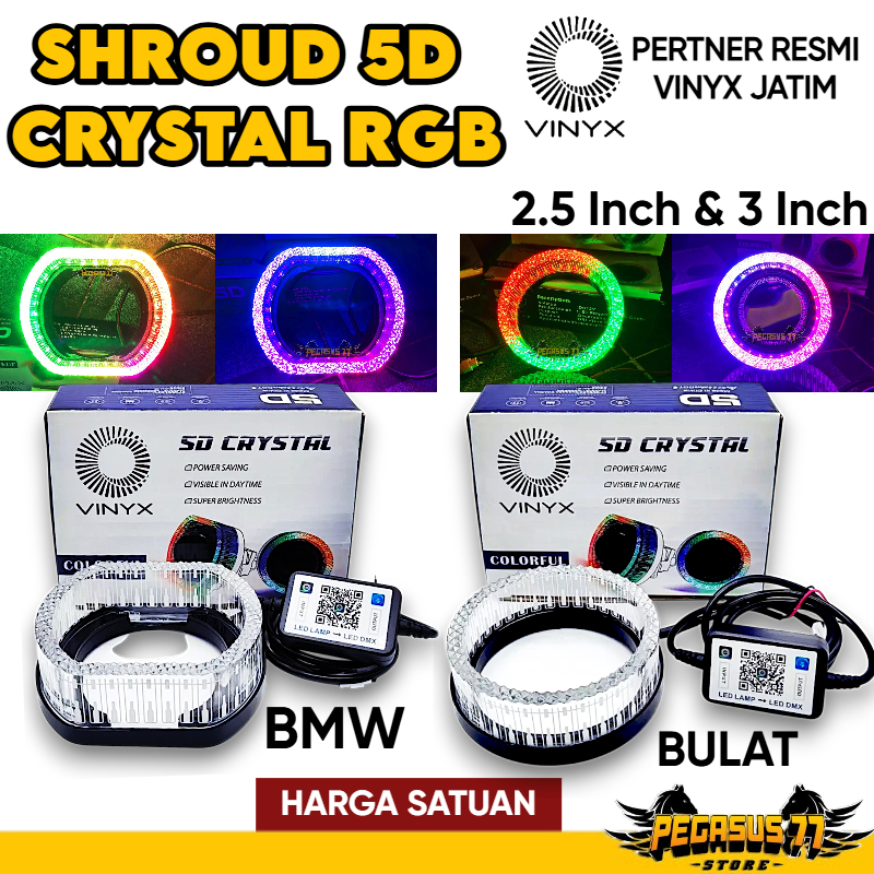 Shroud คริสตัล 5D คริสตัล RGB WRGB Angel Eye APPS BILED ขนาด 2.5 นิ้ว 3 นิ้ว ROUND BMW มอเตอร์รถ