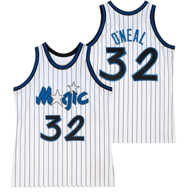 นําเข้า EMBROIDERY JERSEY BASKETBALL SHIRT CLASSIC ORLANDO MAGIC 32 SHAQUILLE ONEAL สีขาว STRIPES