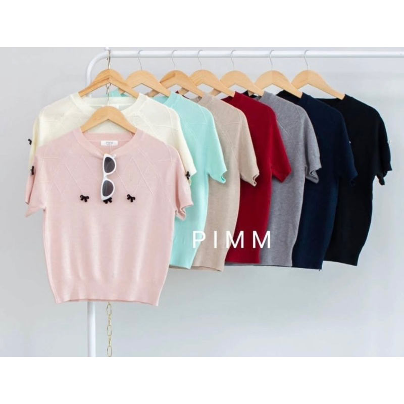 B186 PIMM เสื้อยืดผ้าถักริบบิ้น