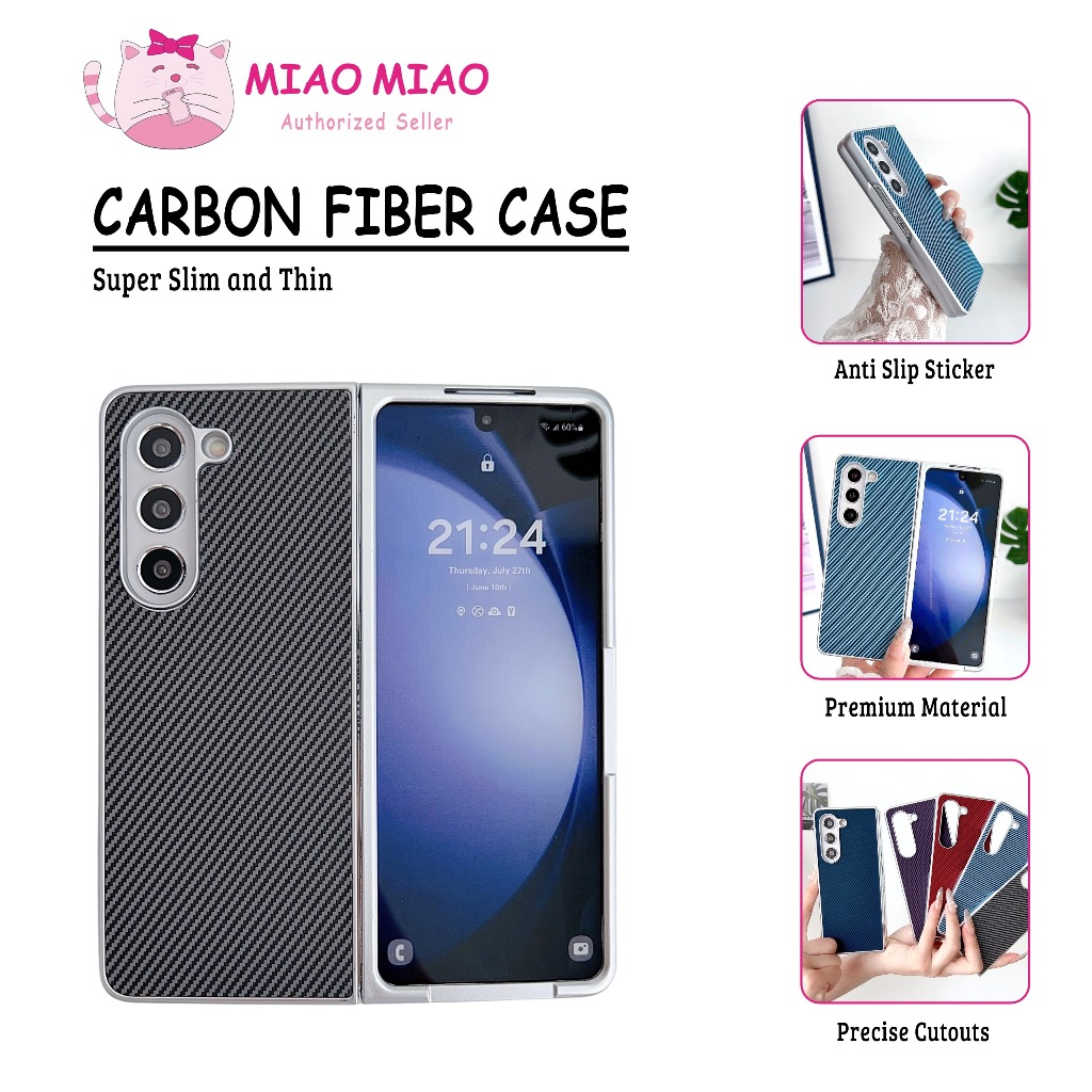 เคสคาร์บอนไฟเบอร์บางและบางสําหรับ Samsung Galaxy Z พับ 4 / Z พับ 5 / Z พับ 6 1500D Aramid Fiber Cove