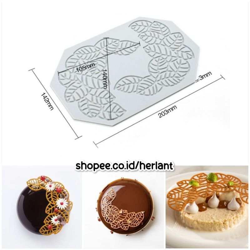 RB Hollow Leaf Tuile Mold Hollow Leaf Silicone Garnish Mold ช็อกโกแลตน้ําผึ้งเค้กตกแต่ง