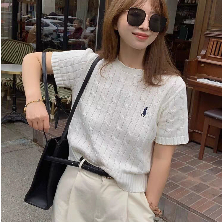 KAMEJA Womens Plain Knit T-Shirt Short Knit Slim Knit Shirt Top