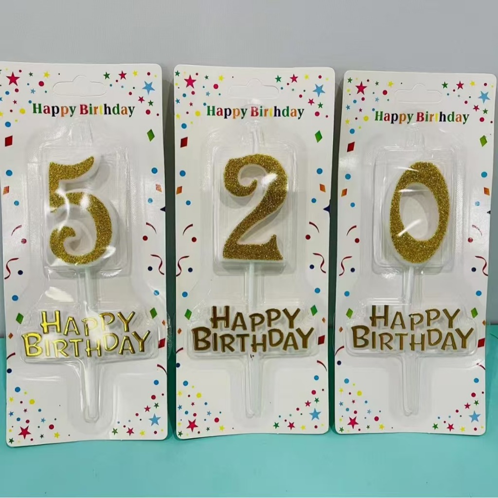 LILIN MYSTYLE GOLD METALLIC NUMBER CANDLES HB55 0-9 ใหม่ BIRTHDAY PARTY CANDLES GOLD CANDLES BIRTHDA
