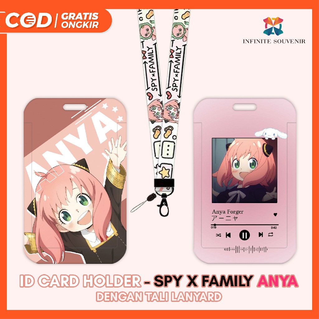 GANTUNGAN [N004] ANYA FORGER SPY X FAMILY / Name Tag Card Holder with Lanyard / ID Card Holder Anya Hanging Strap / Nametag / Flazz Card Holder / money