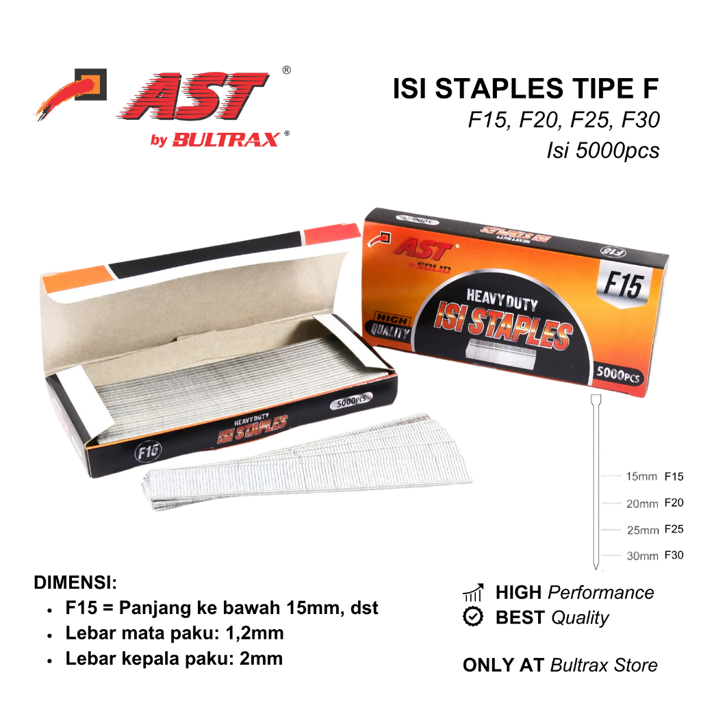 AST ลวดเย็บกระดาษ F15, F20, F25, F30 / ตะปูตอกตะปูลมสําหรับงานหนัก