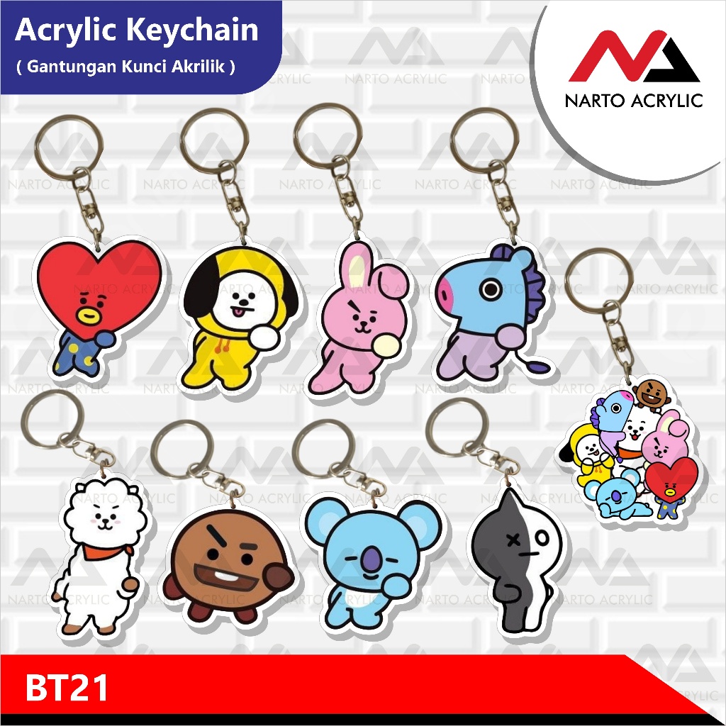 พวงกุญแจ GANTUNGAN BT21 | พวงกุญแจ BTS ACRYLIC | BT21 CHARACTER 2 ด้านข้าง (กลับด้านได้)