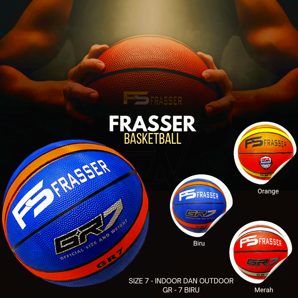Frasser บาสเกตบอลยางธรรมชาติขนาด 3 5 6 7 BBS RB 06 SMS Sms
